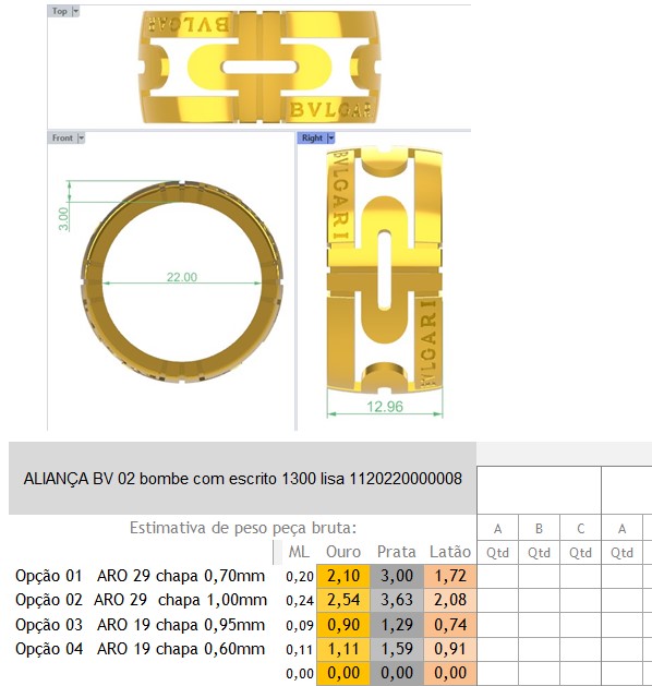 ALIANÇA BV 02 bombe com escrito 1300 lisa 1120220000008 FICHA