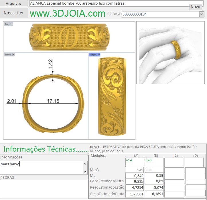 ALIANÇA Especial bombe 700 arabesco liso com letras 300000000184 mais baixa ficha azul