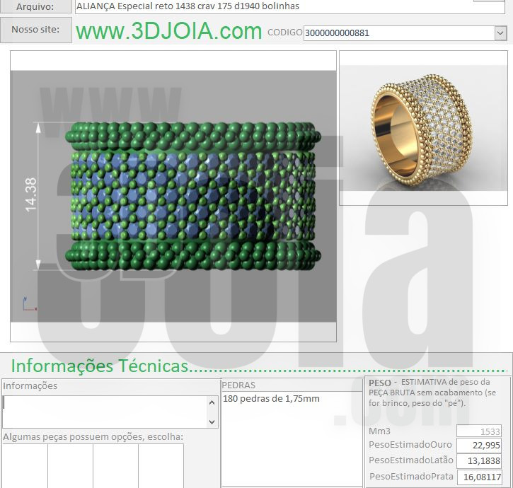 ALIANÇA Especial reto 1438 crav 175 d1940 bolinhas 3000000000881 ficha ocre