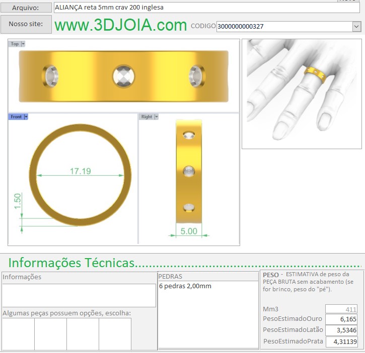 ALIANÇA reta 5mm crav 200 inglesa 3000000000327 ficha lilás