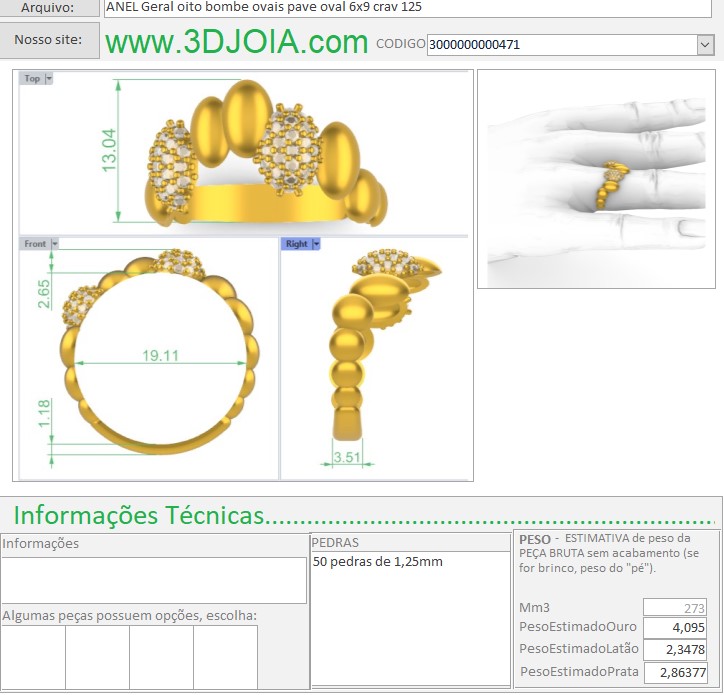 ANEL Geral oito bombe ovais pave oval 6x9 crav 125 3000000000471 FICHA azul - Copia