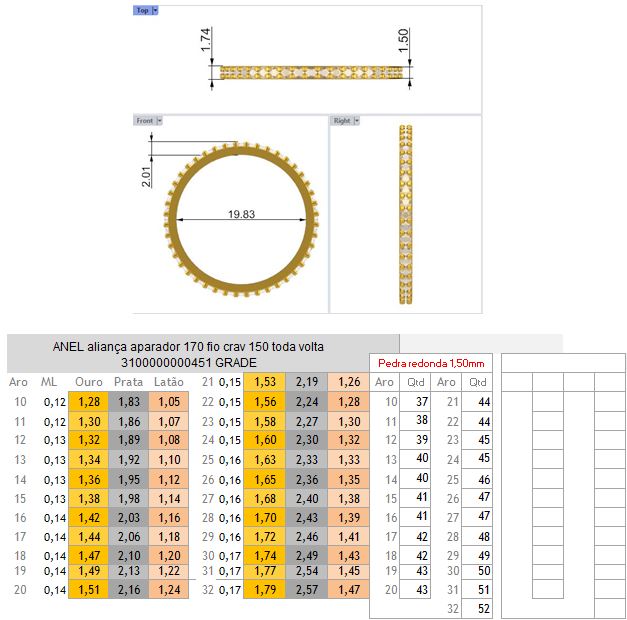 ANEL aliança aparador 170 fio crav 150 toda volta 3100000000451 GRADE FICHA