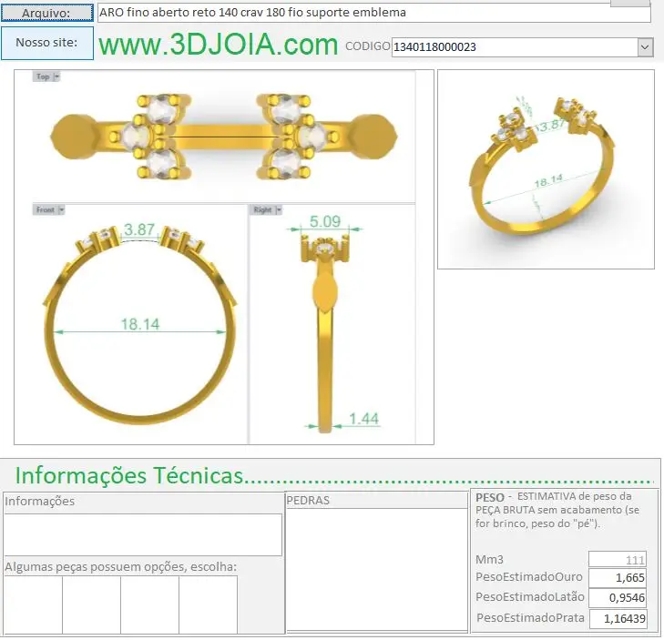 ARO fino aberto reto 140 crav 180 fio suporte emblema 1340118000023 FICHA - Copia