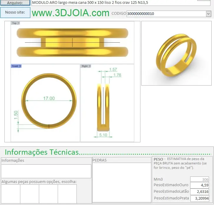 MODULO ARO largo meia cana 500 x 150 liso 2 fios crav 125 N13,5 3000000000010 FICHA - Copia