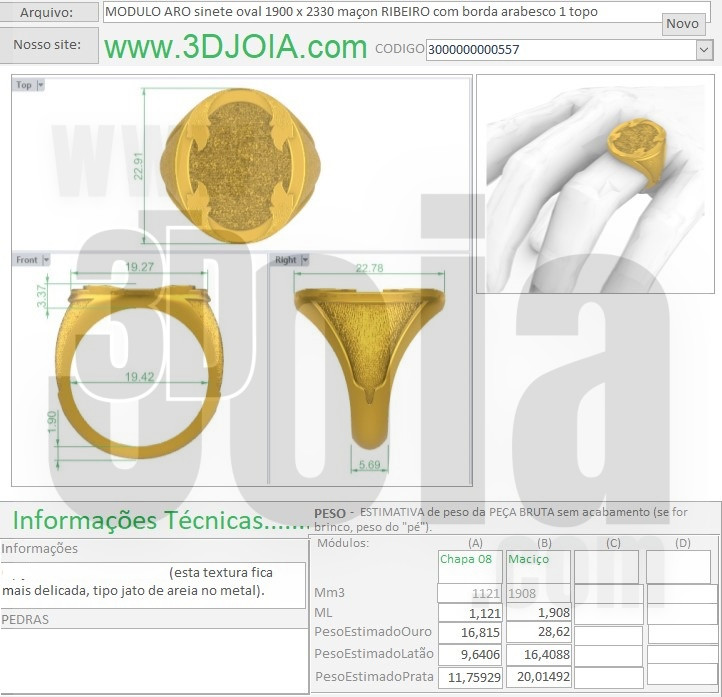MODULO ARO sinete oval 1900 x 2330 maçon RIBEIRO com borda arabesco 1 topo 3000000000557 ficha azul