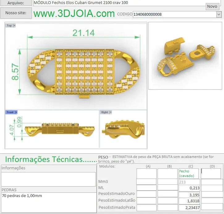 MÓDULO Fechos Elos Cuban Grumet 2100 crav 100 1340680000008 ficha azul