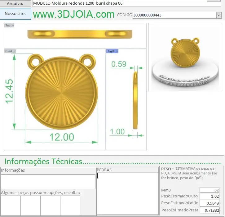 MODULO Moldura redonda 1200 buril chapa 06 3000000000443 ficha verde