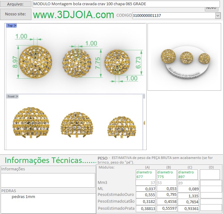 MODULO Montagem bola cravada crav 100 chapa 065 GRADE ficha azul