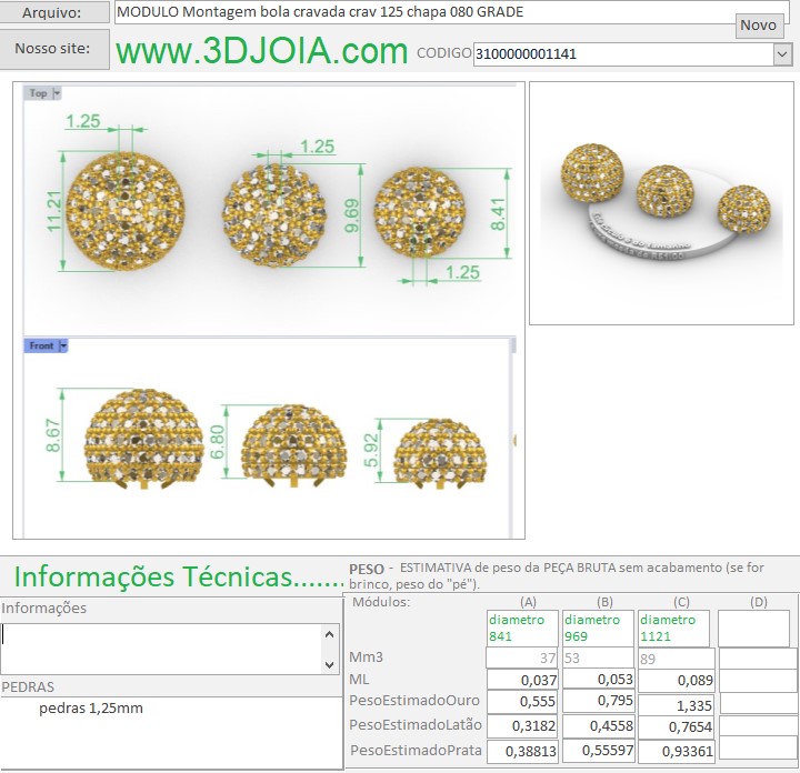 MODULO Montagem bola cravada crav 125 chapa 080 GRADE 3100000001141 ficha azul