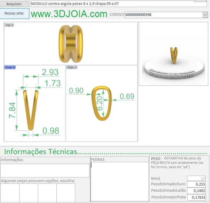 MODULO contra argola perav 8 x 2,9 chapa 09 a 07 3000000000598 FICHA ciano