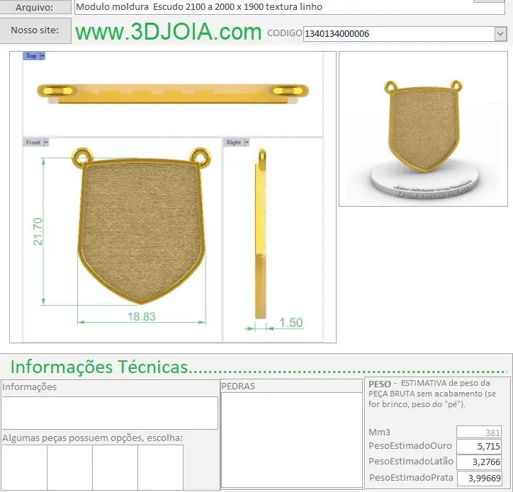 Modulo moldura Escudo 2100 a 2000 x 1900 textura linho 1340134000006 FICHA