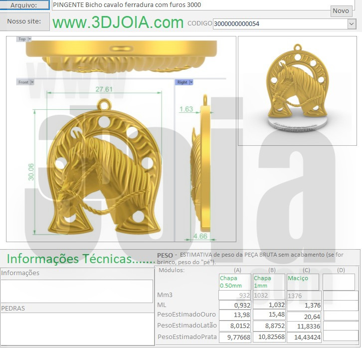 PINGENTE Bicho cavalo ferradura com furos 3000 3000000000054 FICHA - Copia
