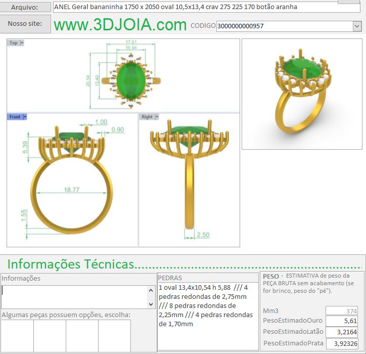 ANEL Geral bananinha 1750 x 2050 oval 10,5x13,4 crav 275 225 170 botão aranha 3000000000957 ficha azul