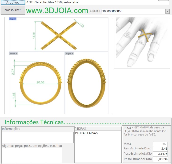 ANEL Geral fio fitax 1850 pedra falsa 300000000066 FICHA