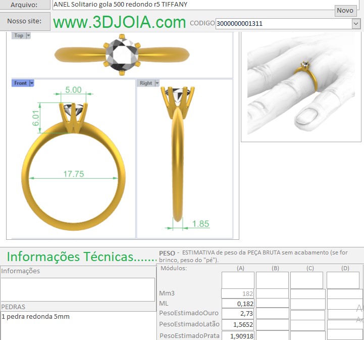 ANEL Solitario gola 500 redondo r5 TIFFANY 3000000001311 ficha azul