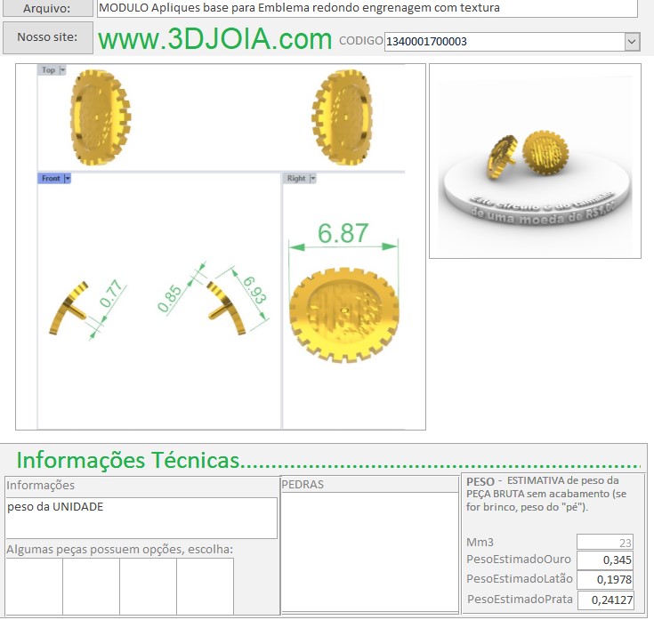 MODULO Apliques base para Emblema redondo engrenagem com textura 1340001700003 FICHA VERMELHO