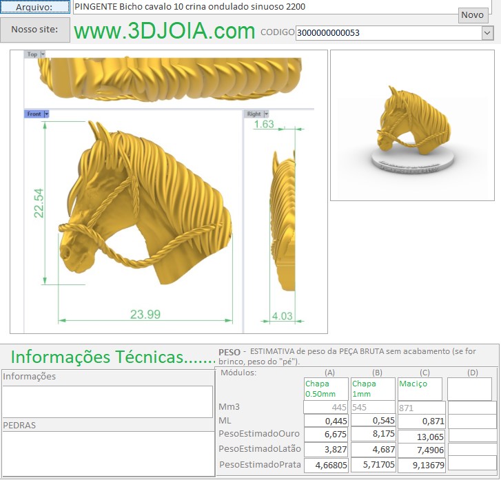PINGENTE Bicho cavalo 10 crina ondulado sinuoso 2200 3000000000053 FICHA - Copia