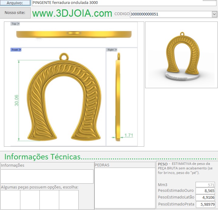 PINGENTE Bicho cavalo ferradura ondulada 3000 3000000000051 FICHA