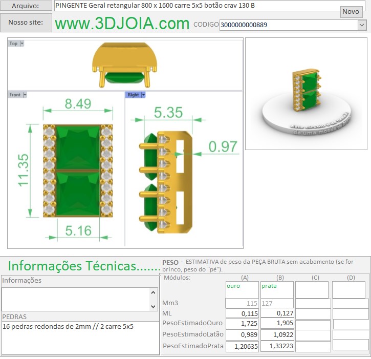 PINGENTE Geral retangular 800 x 1600 carre 5x5 botão crav 130 B 3000000000889 ficha azul