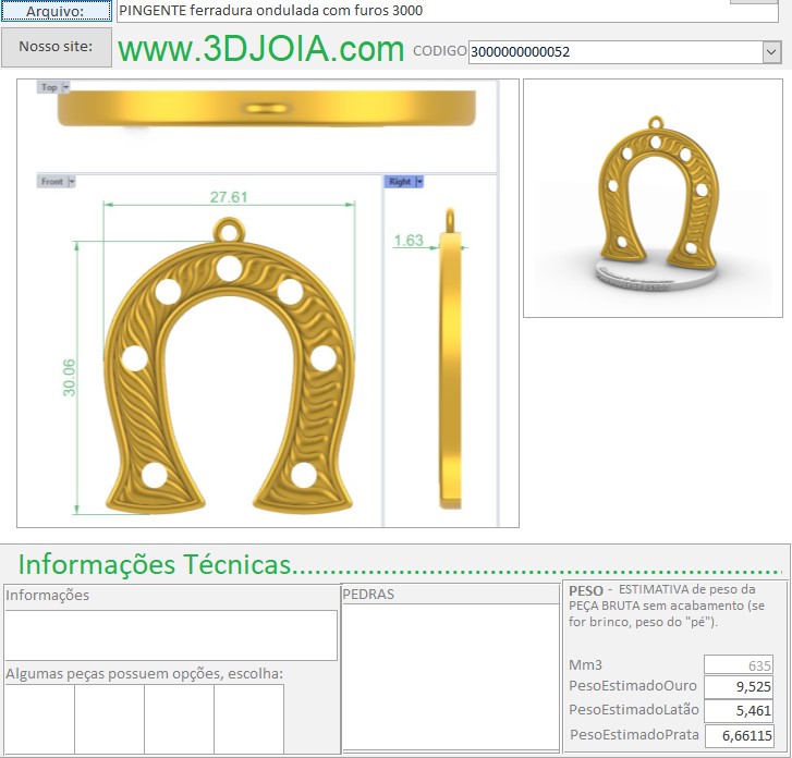 PINGENTE ferradura ondulada com furos 3000 3000000000052 FICHA