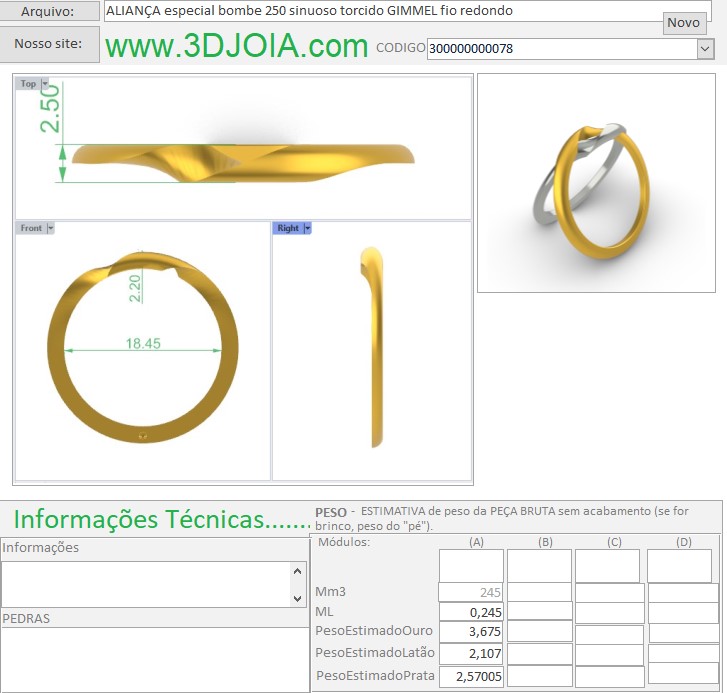 ALIANÇA especial bombe 250 sinuoso torcido GIMMEL fio redondo 300000000078 FICHA branco
