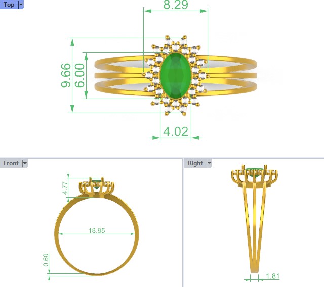 ANEL Formatura fioV reto 1000 triplo pedra oval 4x6 botao crav 100 aranha 3000000000282 y
