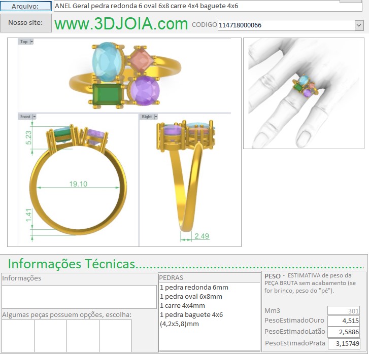 ANEL Geral sinuoso pedra redonda 6 oval 6x8 carre 4x4 baguete 4x6 114718000069 (2)