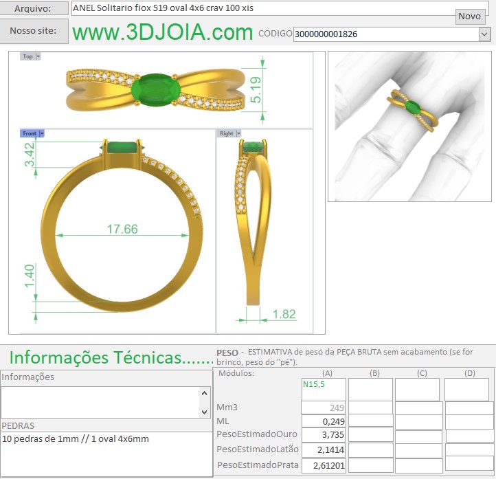 ANEL Solitario fiox 519 oval 4x6 crav 100 xis GRADE 3000000001826 FICHA AZUL