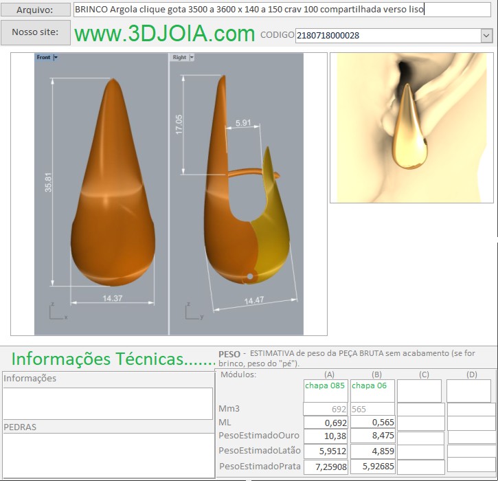 BRINCO Argola clique gota 3500 a 3600 x 140 a 1500 crav 100 compartilhada verso liso 2180170000028 FICHA