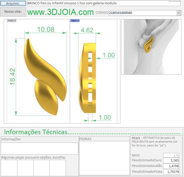 BRINCO fixo ou infantil sinuoso 1 liso com galeria modulo 2180161600040 FICHA
