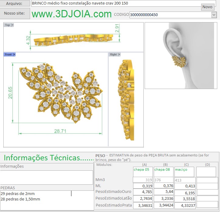 BRINCO médio fixo constelação navete crav 200 150 3000000000450 ficha azul