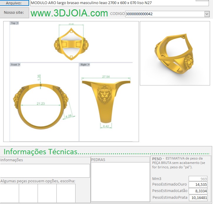 MODULO ARO largo brasao masculino leao 2700 x 600 x 070 liso N27 3000000000042 FICHA