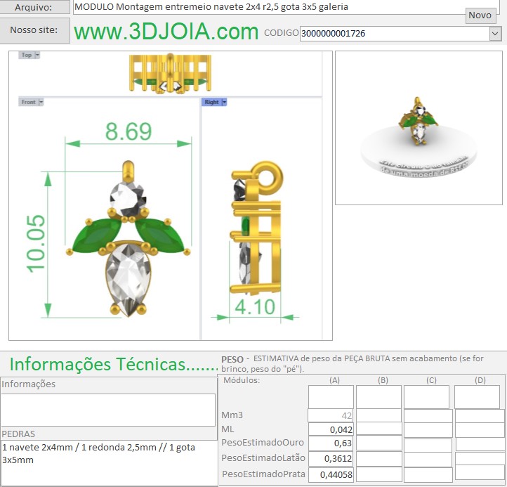 MODULO Montagem entremeio navete 2x4 r2,5 gota 3x5 galeria 3000000001726 ficha lilas