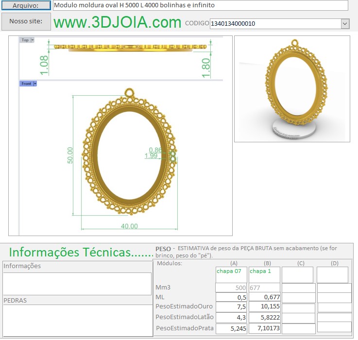 Modulo moldura oval H 5000 L 4000 bolinhas e infinito 1340134000010 ficha
