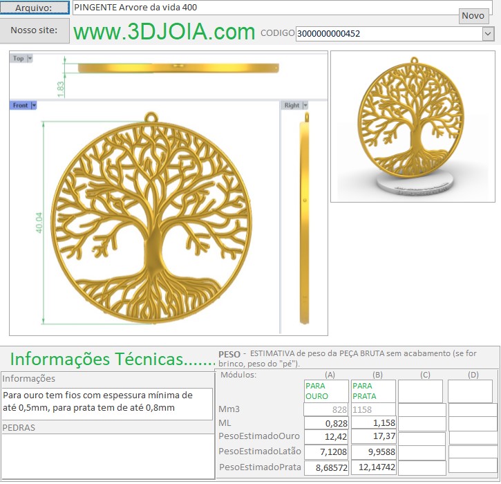 PINGENTE Arvore da vida 400 3000000000452 ficha azul