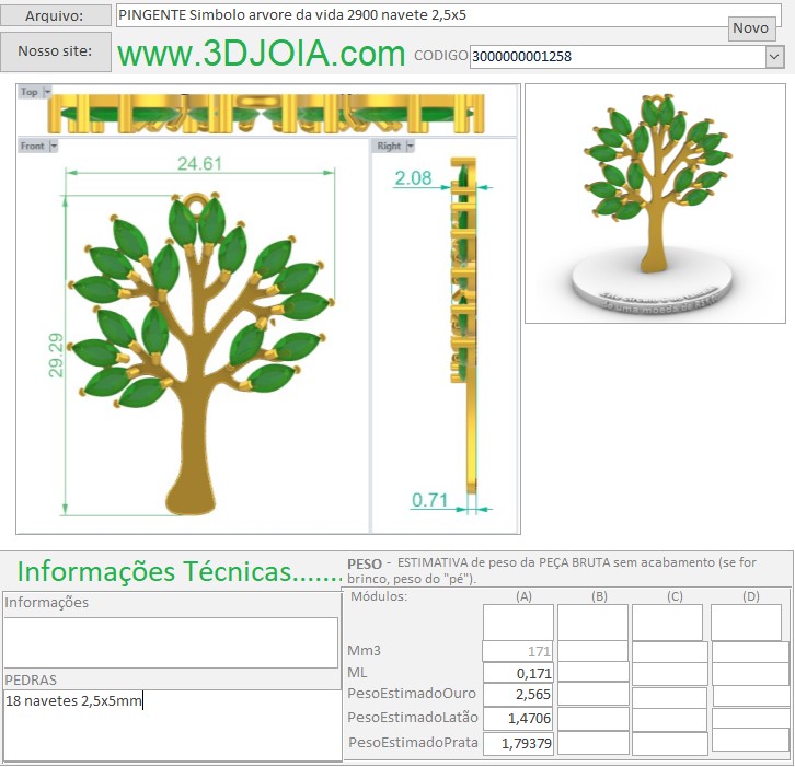 PINGENTE Simbolo arvore da vida 2900 navete 2,5x5 3000000001258 ficha azul