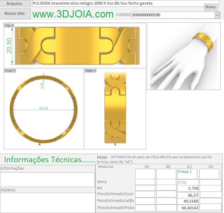 PULSEIRA bracelete elos relogio 2000 X liso Bb liso fecho gaveta 3000000000590 ficha branco