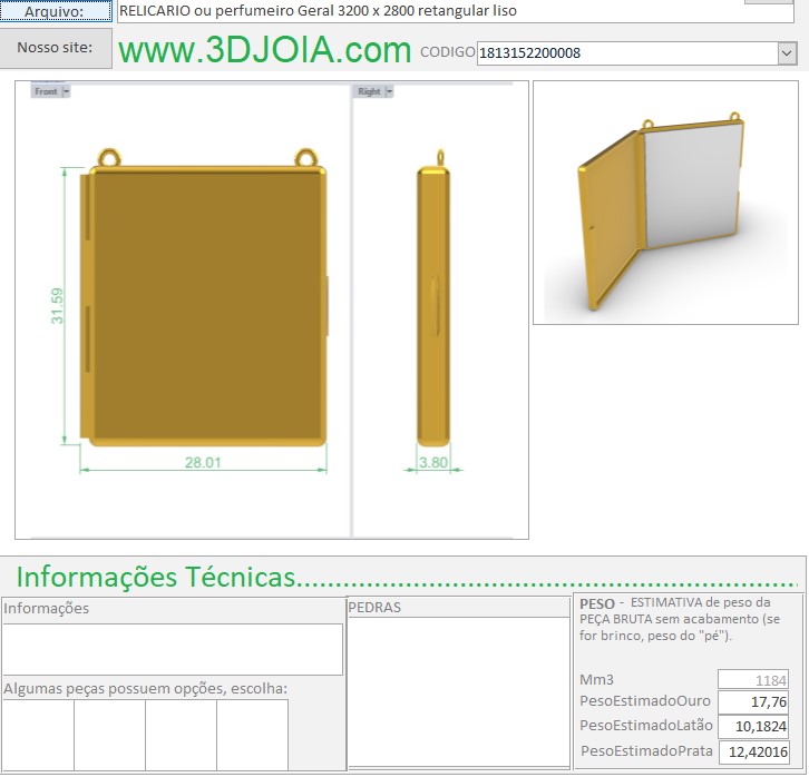 RELICARIO ou perfumeiro Geral 3200 x 2800 retangular liso 1813152200008 ficha cinza