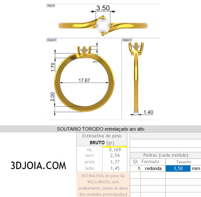 SOLITARIO TORCIDO entrelaçado aro mais alto FICHA