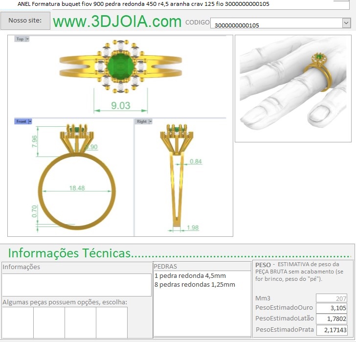 ANEL Formatura buquet fiov 900 pedra redonda 450 r4,5 aranha crav 125 fio 3000000000105 FICHA