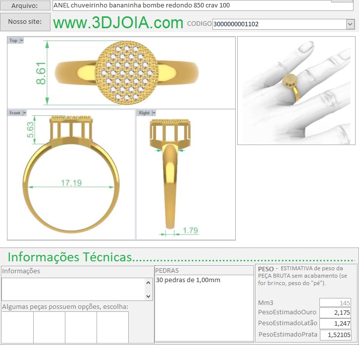 ANEL chuveirinho bananinha bombe redondo 850 crav 100 3000000001102 ficha azul