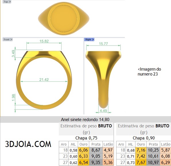Anel sinete redondo 15,80 com rebaixo FICHA