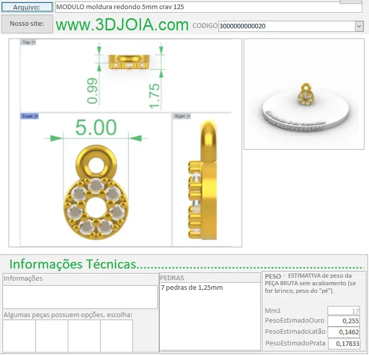 MODULO moldura redondo 5mm crav 125 3000000000020 ficha