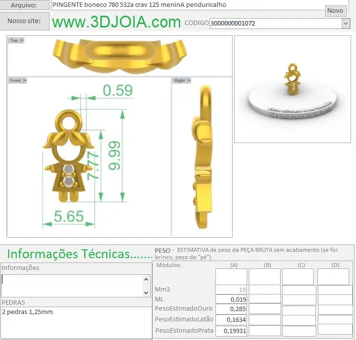 PINGENTE boneco 780 532a crav 125 meninA penduricalho 3000000001072 ficha lilas